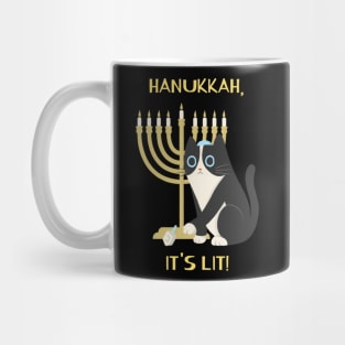 Hanukkah, It's Lit! Dreidel Chanukah Jewish Cat Menorah Mug